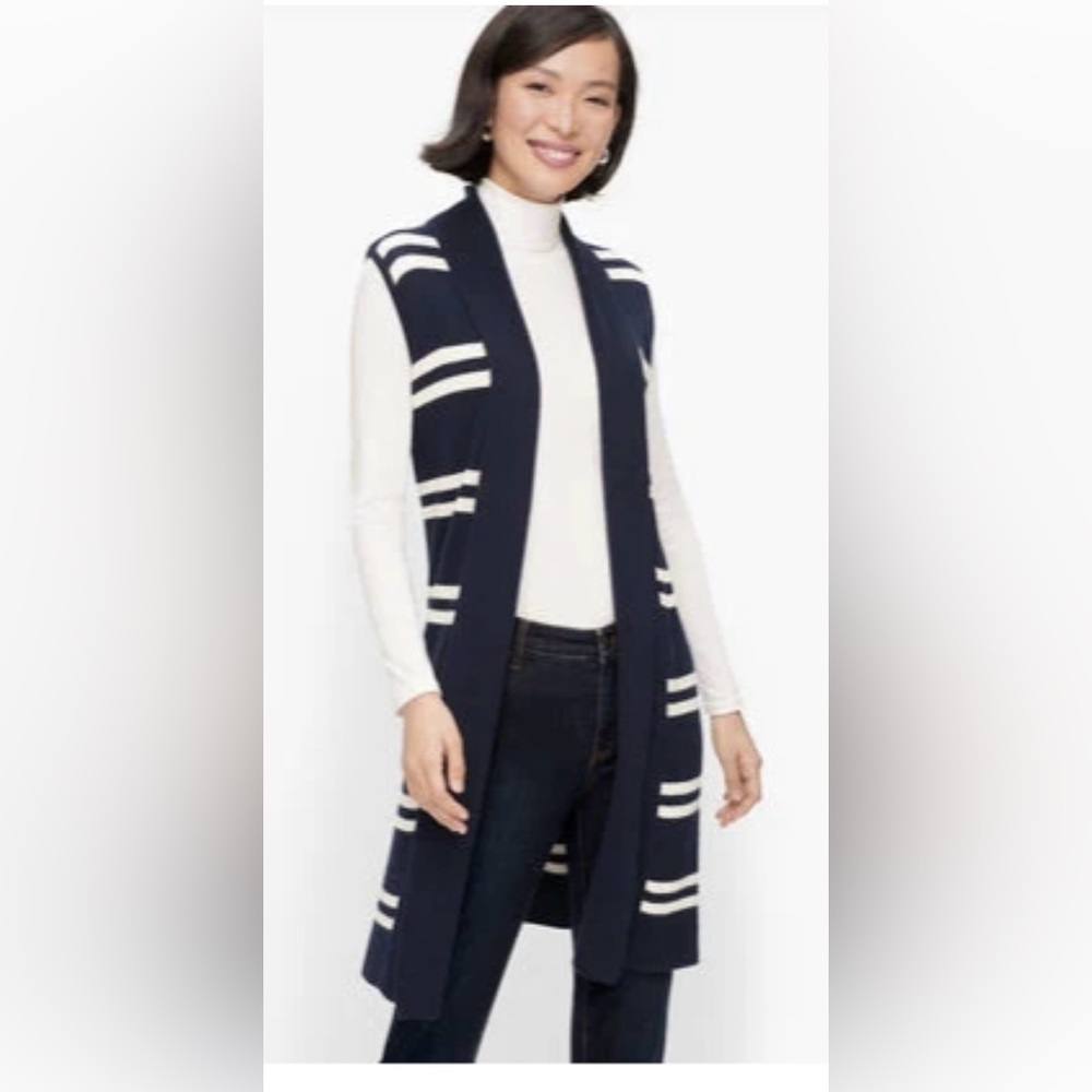 Talbots Navy and White Striped Women's Sweater Vest